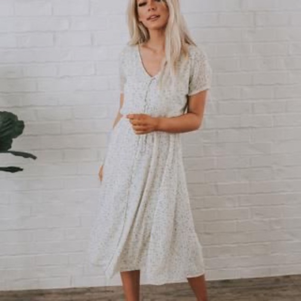 Cream Midi Dress with Teal Speckles